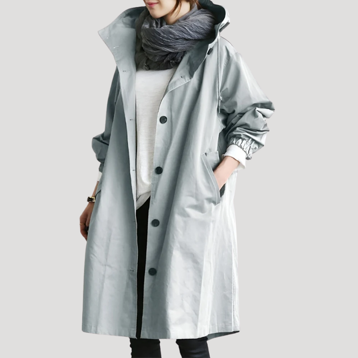 Women's Trench Coat Hooded Long Casual Outerwear Button