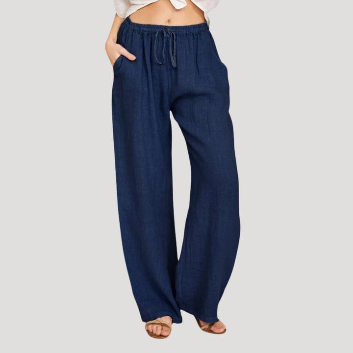 Women's Wide Leg Pants Drawstring Elastic Waist Straight Leg Pocket