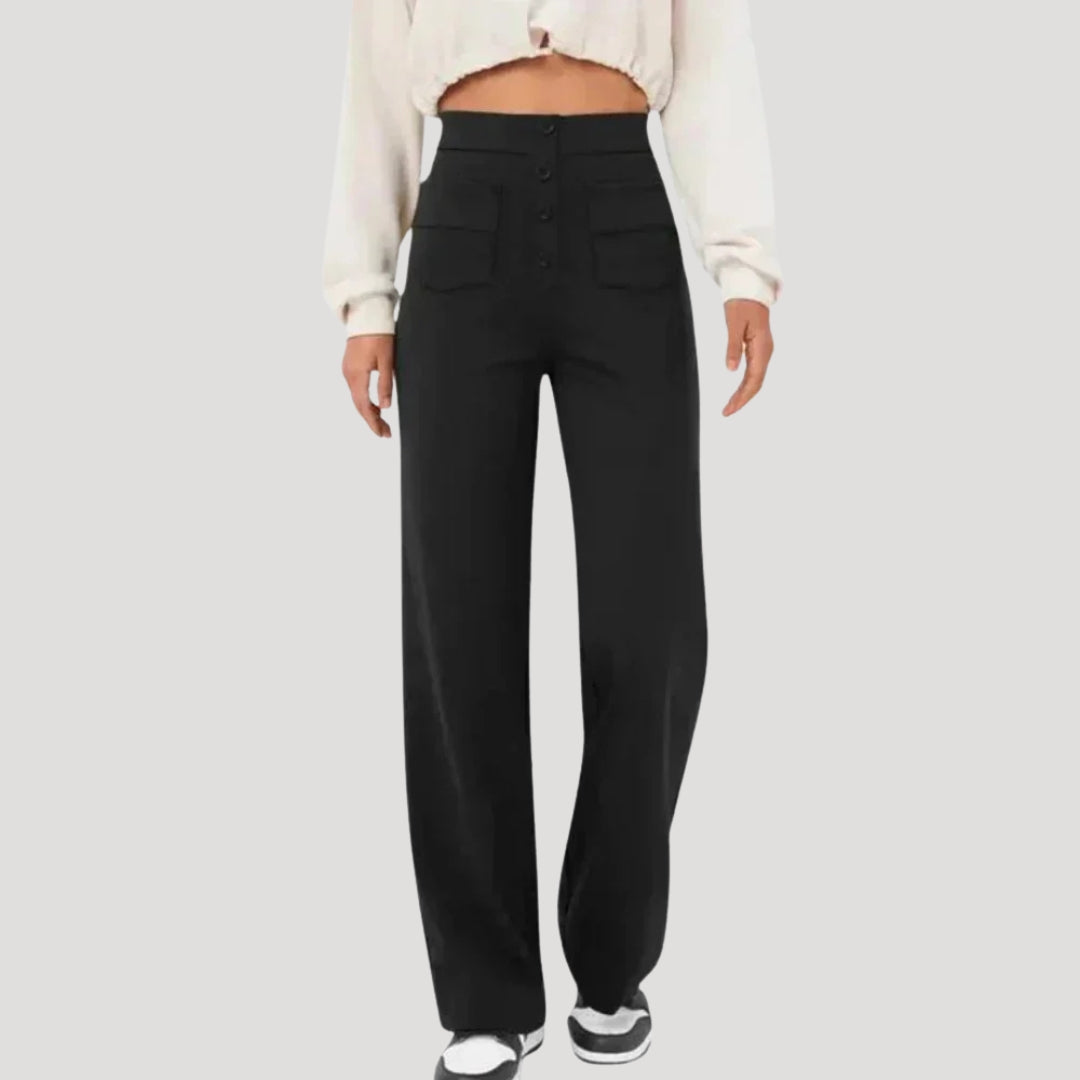 Women's High Waisted Wide Leg Button Pocket Pants
