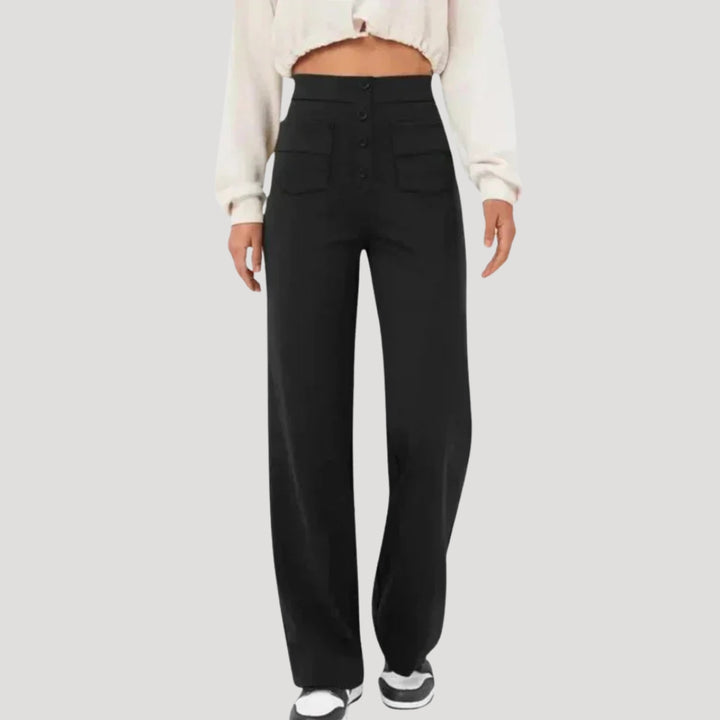 Women's High Waisted Wide Leg Button Pocket Pants