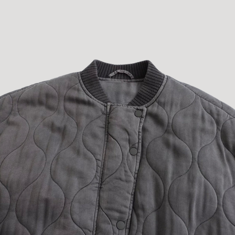 Women's Quilted Bomber Jacket Lightweight Button Casual