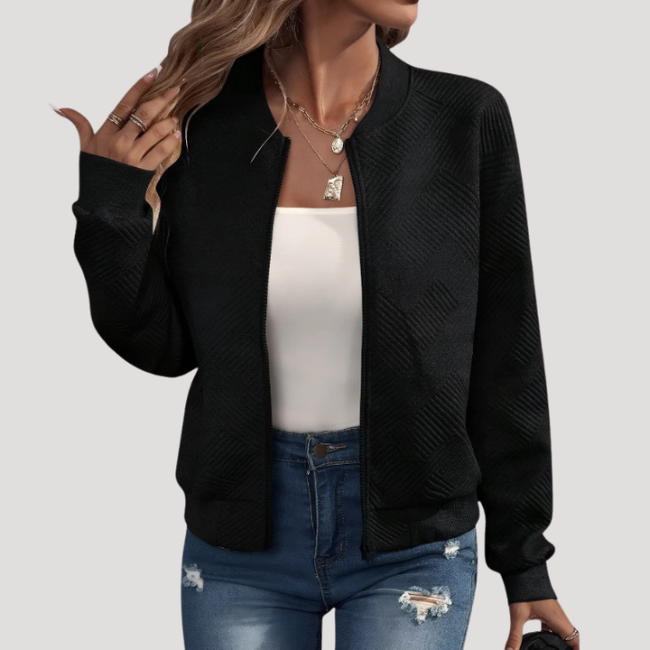 Women's Bomber Jacket Knitted Lightweight Casual Zip Up