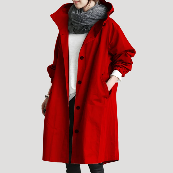 Women's Trench Coat Hooded Long Casual Outerwear Button