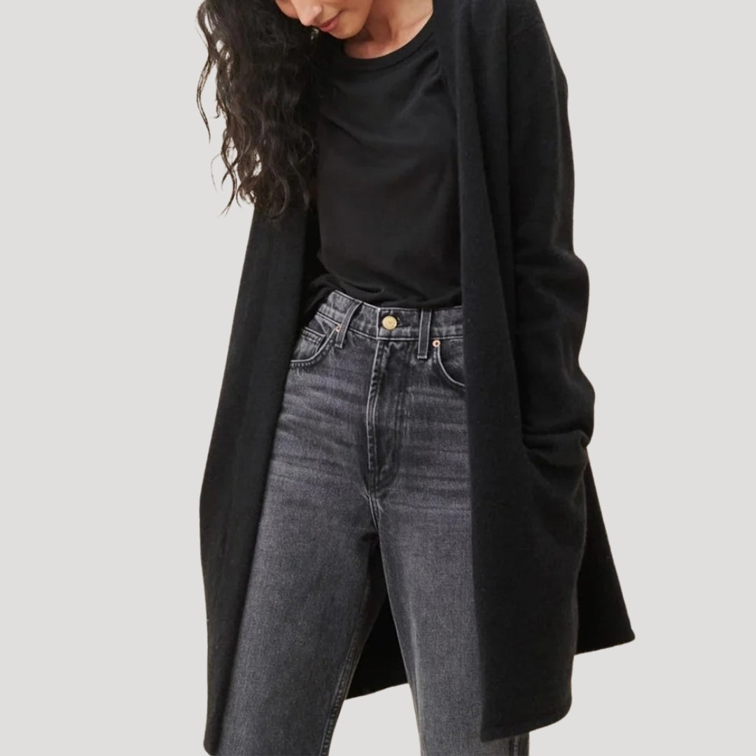 Damski długi kardigan dzianinowy bez zapięcia