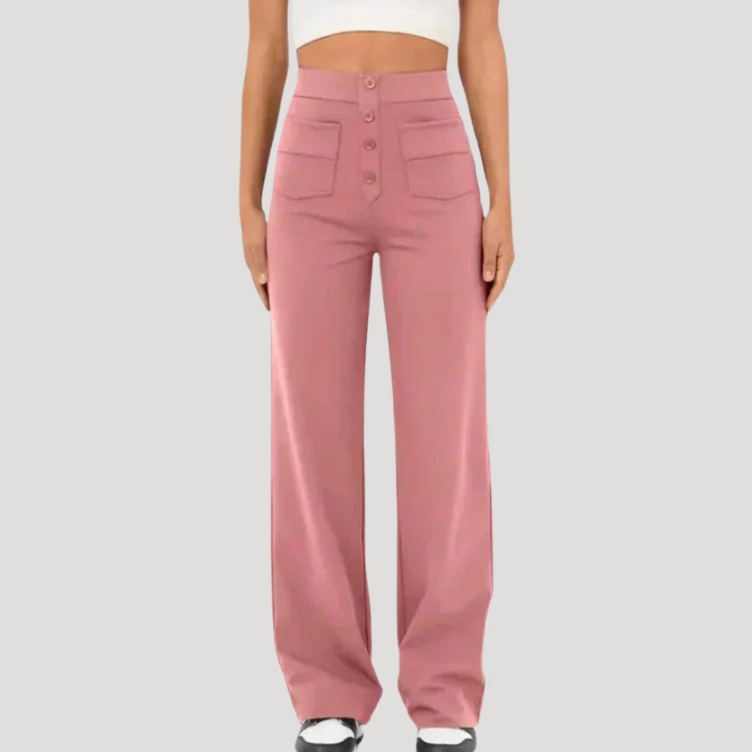 Women's High Waisted Wide Leg Button Pocket Pants