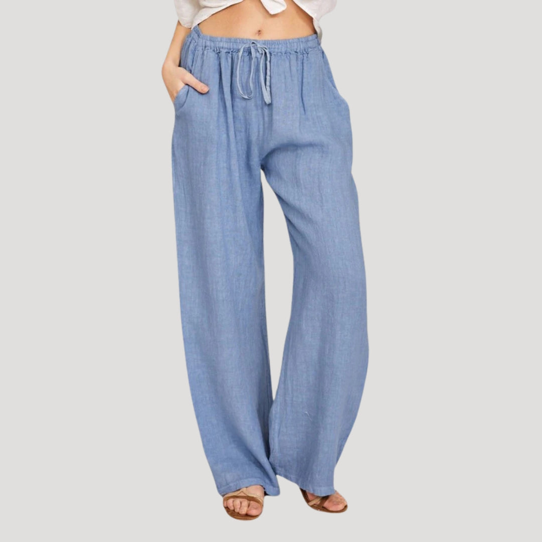 Women's Wide Leg Pants Drawstring Elastic Waist Straight Leg Pocket