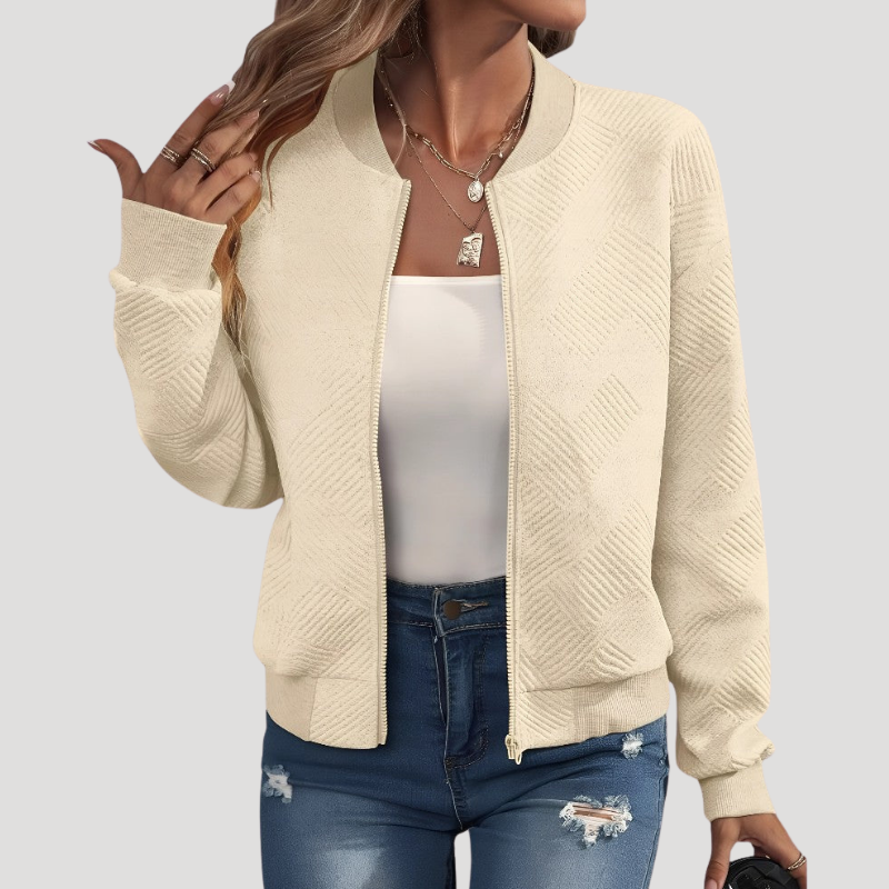 Women's Bomber Jacket Knitted Lightweight Casual Zip Up