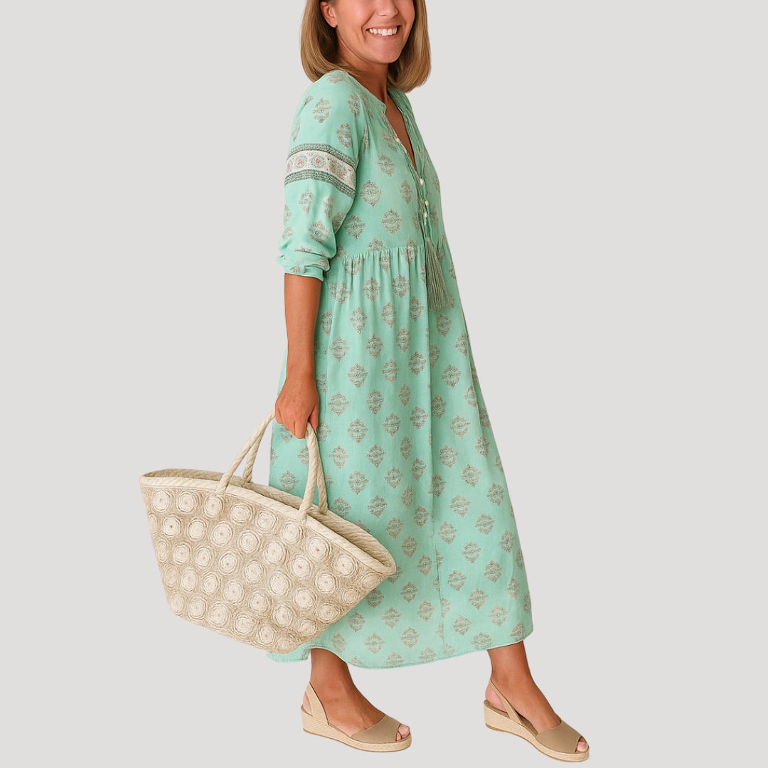 Damska sukienka midi boho z nadrukiem na wiosnę