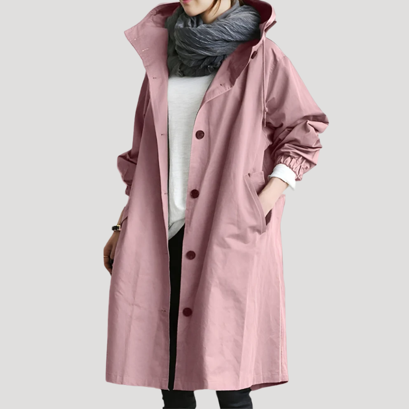 Women's Trench Coat Hooded Long Casual Outerwear Button