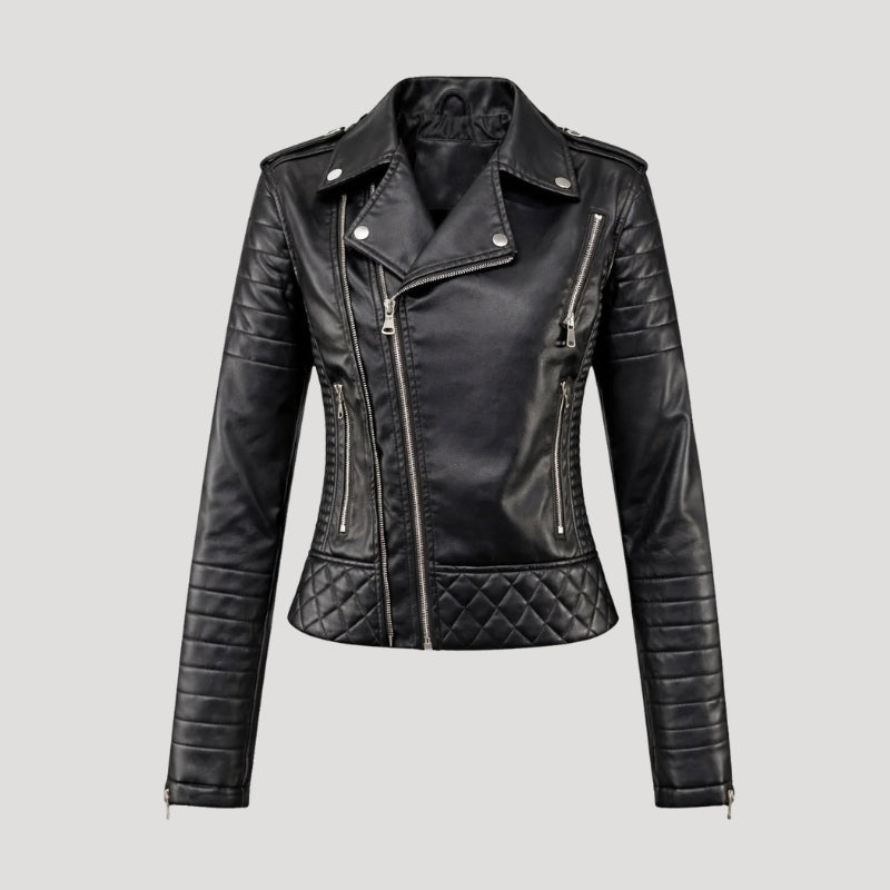 Women’s Black Leather Jacket Biker Cropped Style