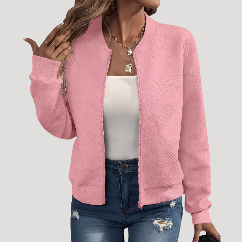 Women's Bomber Jacket Knitted Lightweight Casual Zip Up