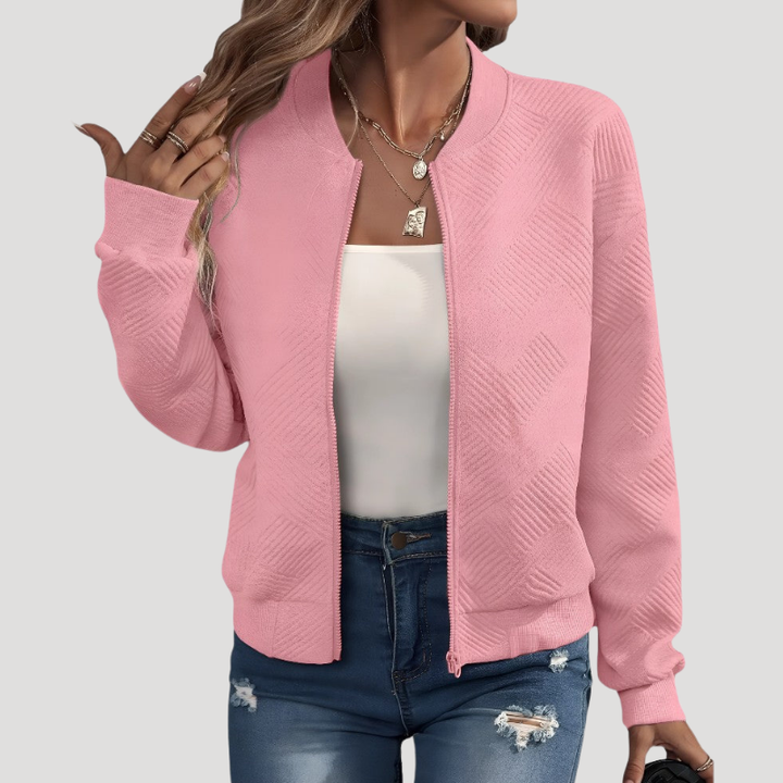 Women's Bomber Jacket Knitted Lightweight Casual Zip Up