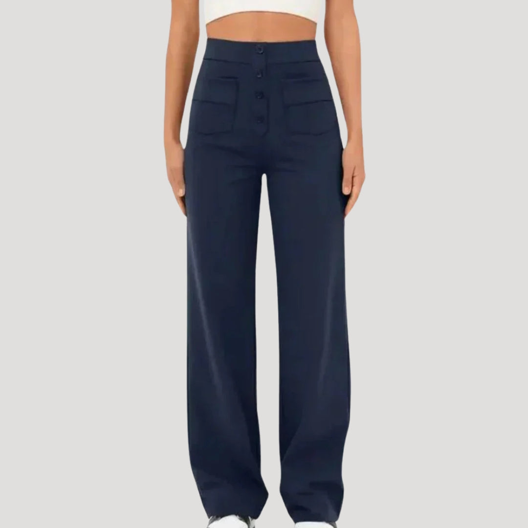 Women's High Waisted Wide Leg Button Pocket Pants
