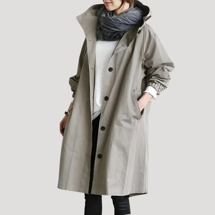 Women's Trench Coat Hooded Long Casual Outerwear Button