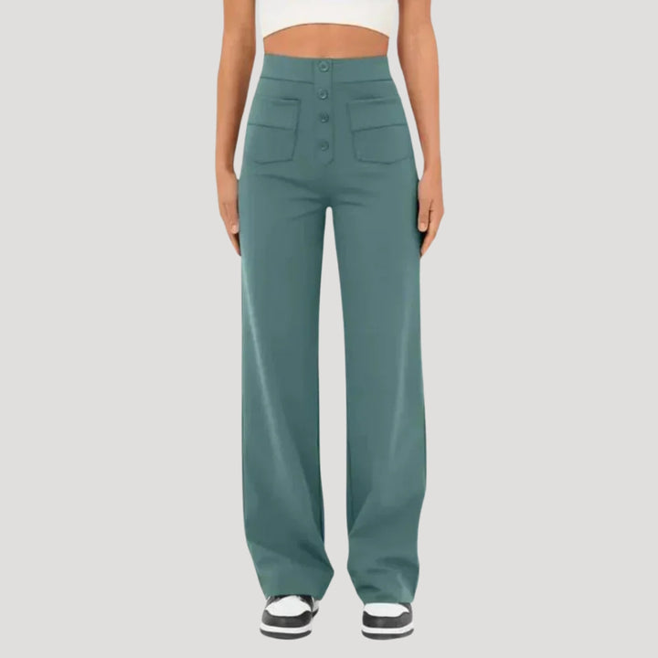 Women's High Waisted Wide Leg Button Pocket Pants