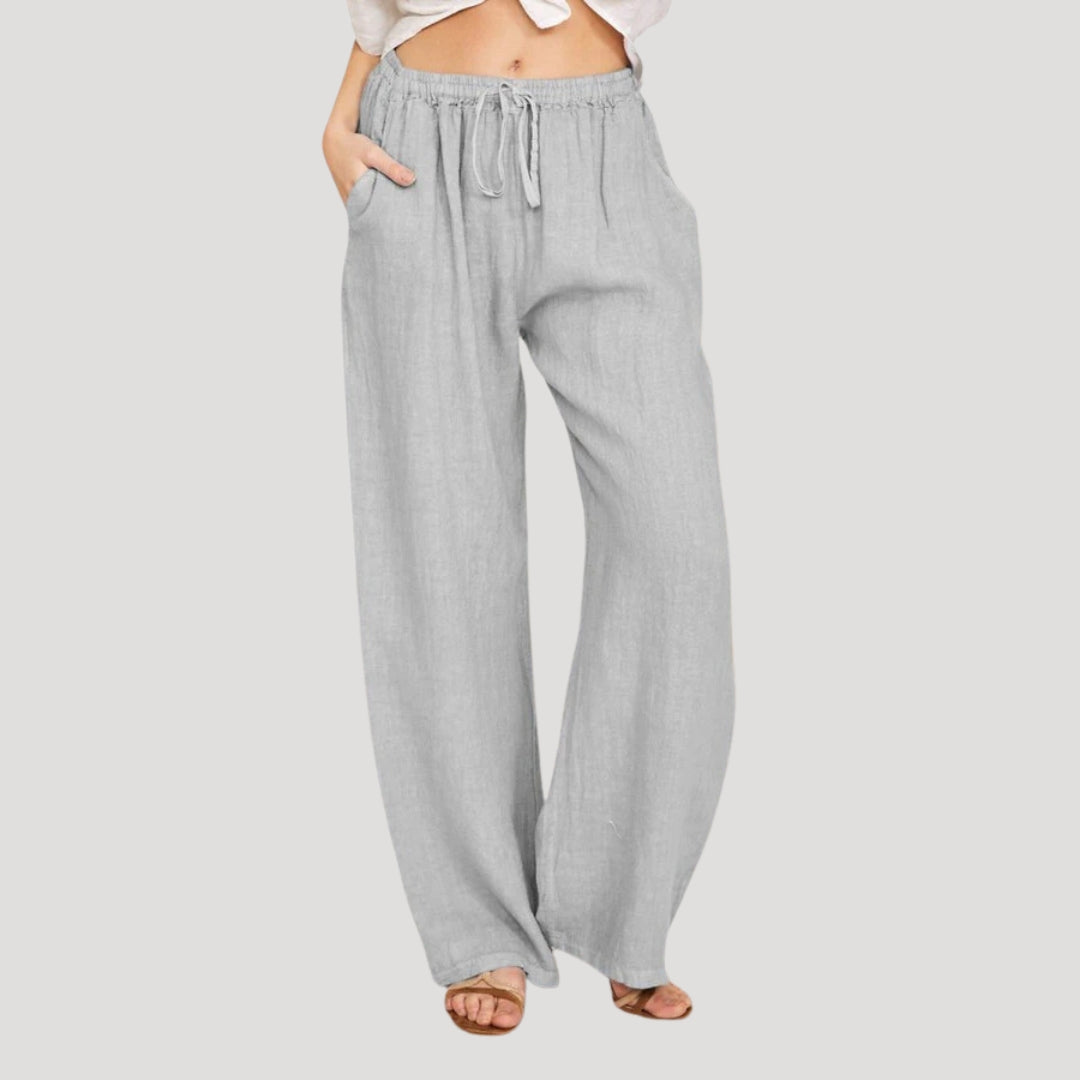 Women's Wide Leg Pants Drawstring Elastic Waist Straight Leg Pocket