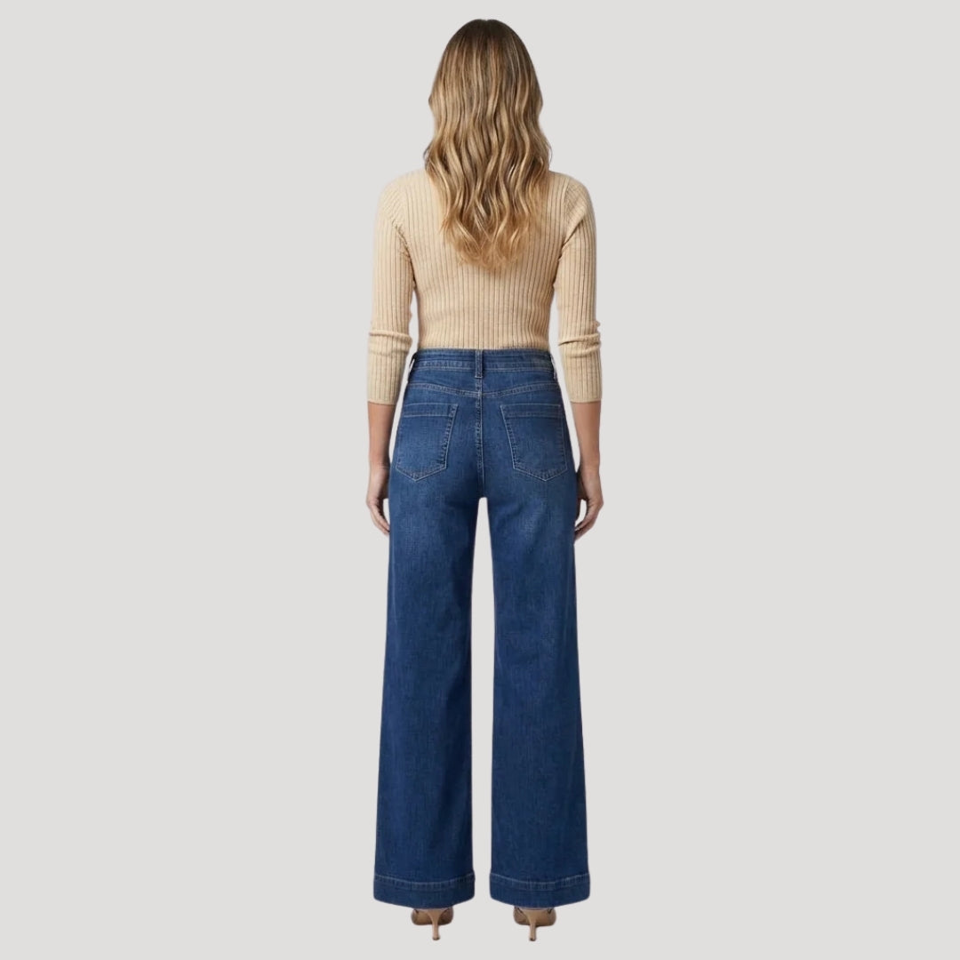 Women's Wide Leg Jeans High Waisted Blue Denim Straight Leg