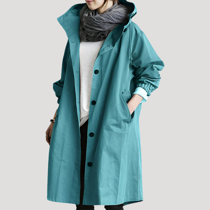Women's Trench Coat Hooded Long Casual Outerwear Button