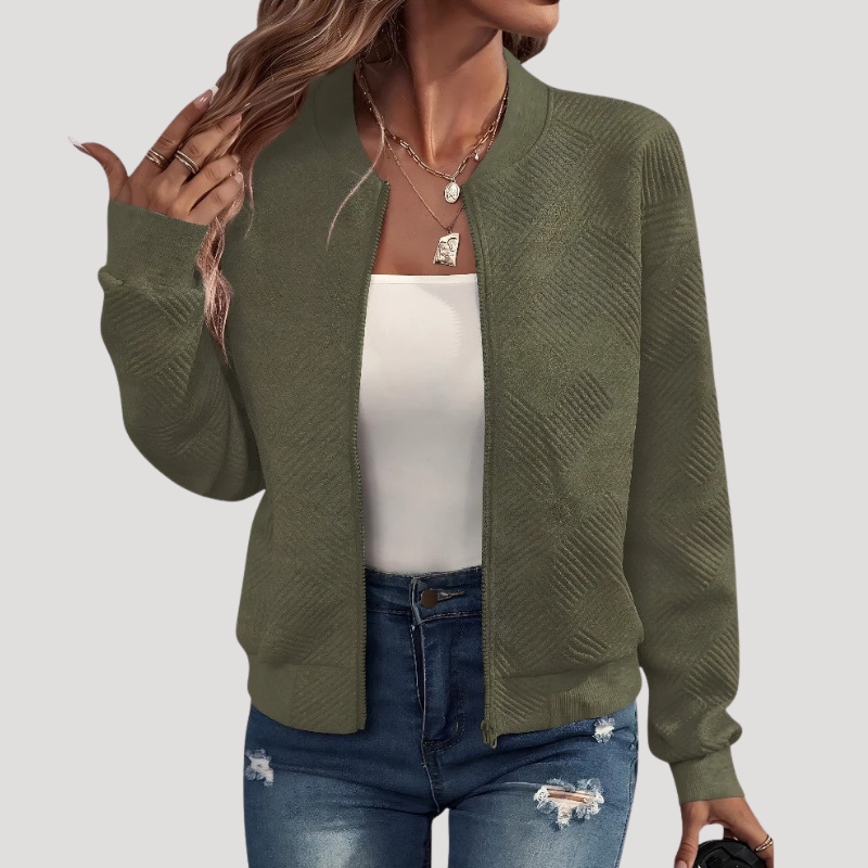 Women's Bomber Jacket Knitted Lightweight Casual Zip Up