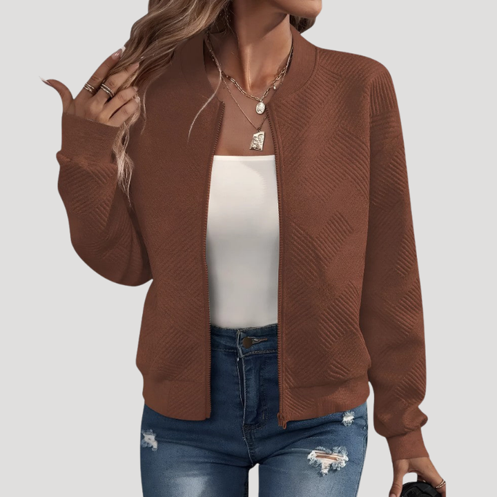 Women's Bomber Jacket Knitted Lightweight Casual Zip Up