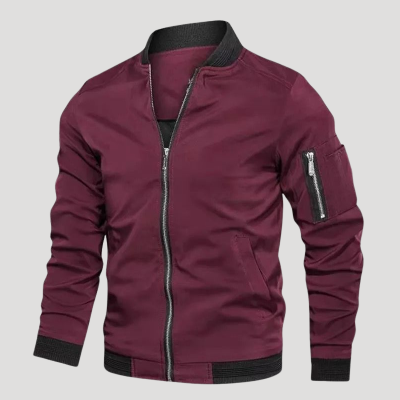 Men's Bomber Jacket Long Sleeve Casual Stand Collar Zip Up