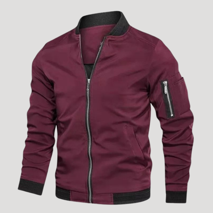 Men's Bomber Jacket Long Sleeve Casual Stand Collar Zip Up