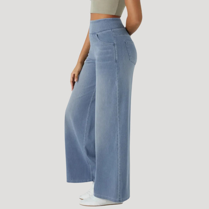 Women's High Waisted Wide Leg Pull On Stretchy Denim Jeans