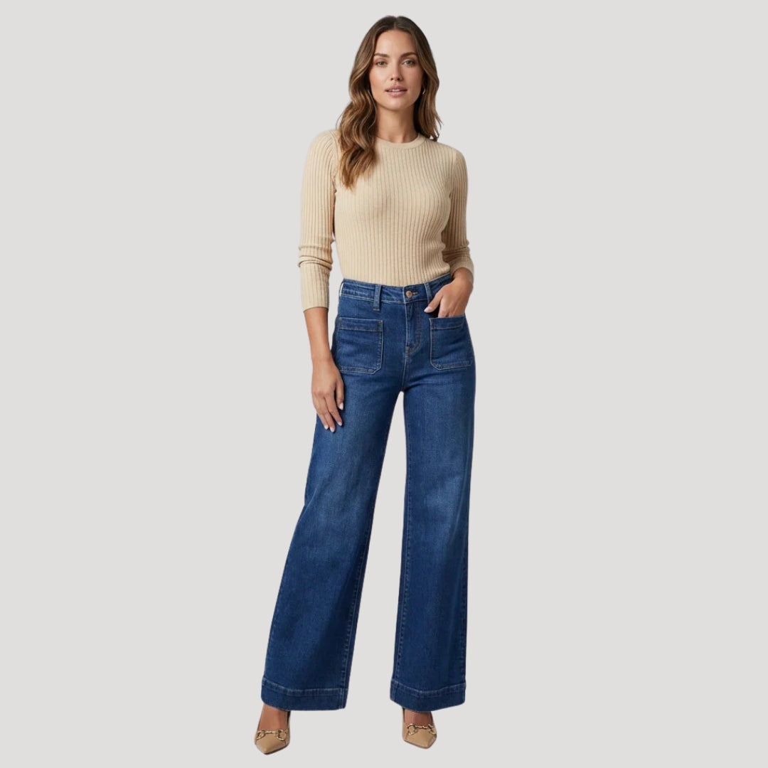 Women's Wide Leg Jeans High Waisted Blue Denim Straight Leg
