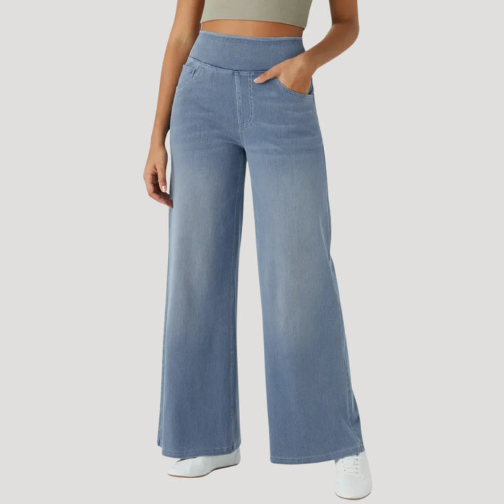 Women's High Waisted Wide Leg Pull On Stretchy Denim Jeans