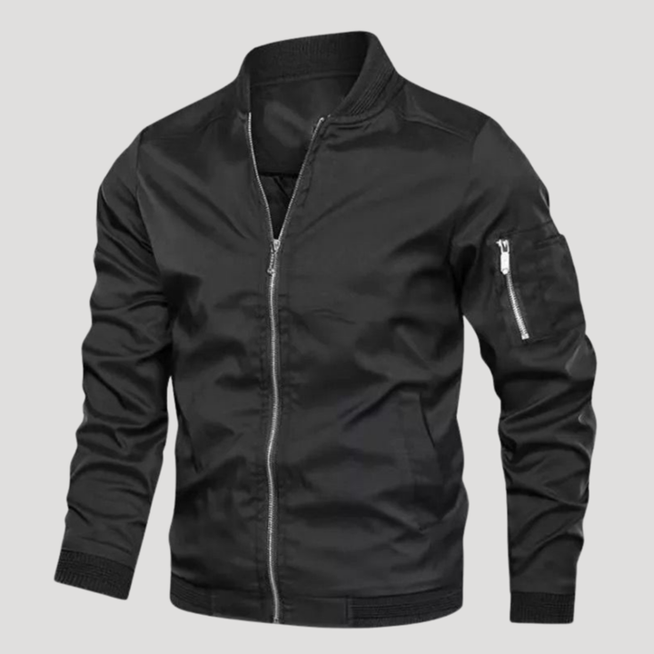 Men's Bomber Jacket Long Sleeve Casual Stand Collar Zip Up