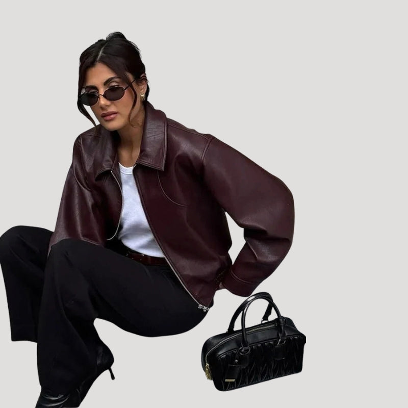 Women’s Brown Leather Jacket Cropped Style