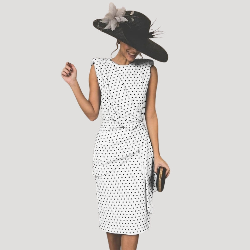 Women's Party Dress Midi Polka Dot Draped Sleeveless