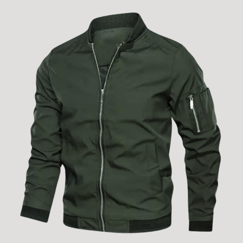 Men's Bomber Jacket Long Sleeve Casual Stand Collar Zip Up