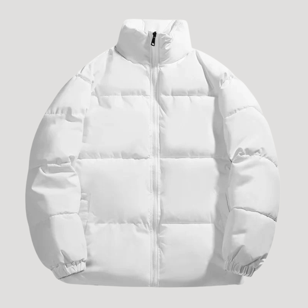 Men’s Quilted Puffer Jacket Stand Collar Zip Front Winter