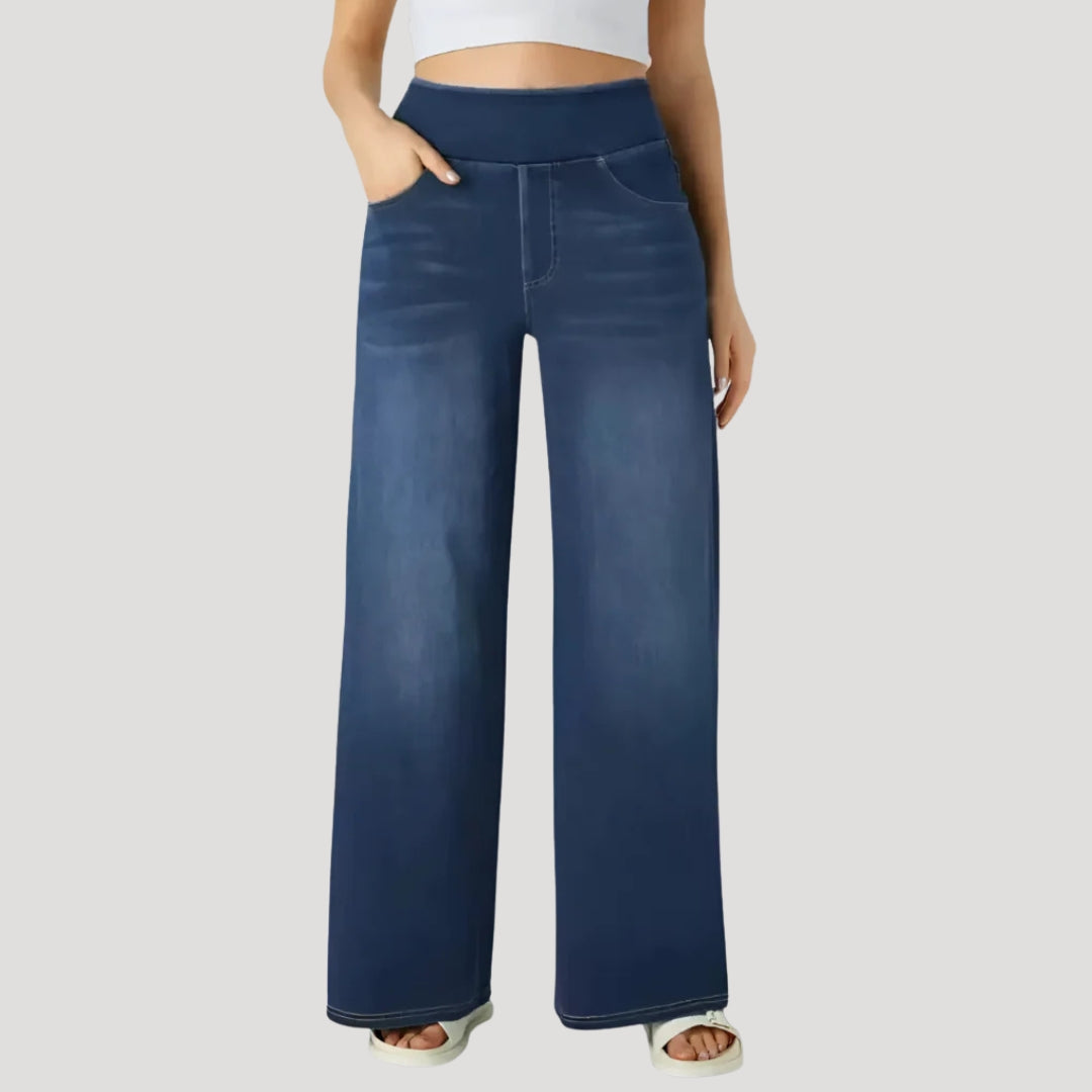 Women's High Waisted Wide Leg Pull On Stretchy Denim Jeans