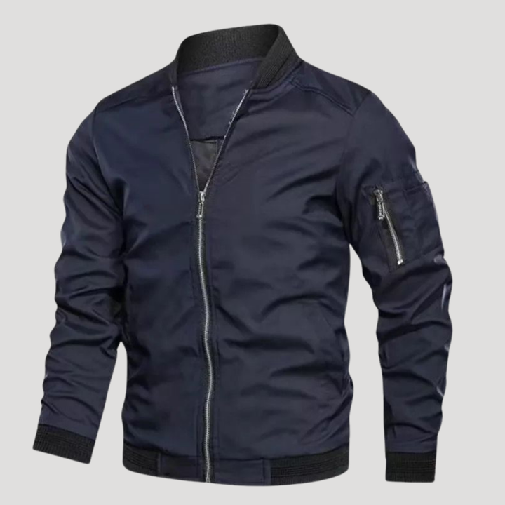 Men's Bomber Jacket Long Sleeve Casual Stand Collar Zip Up