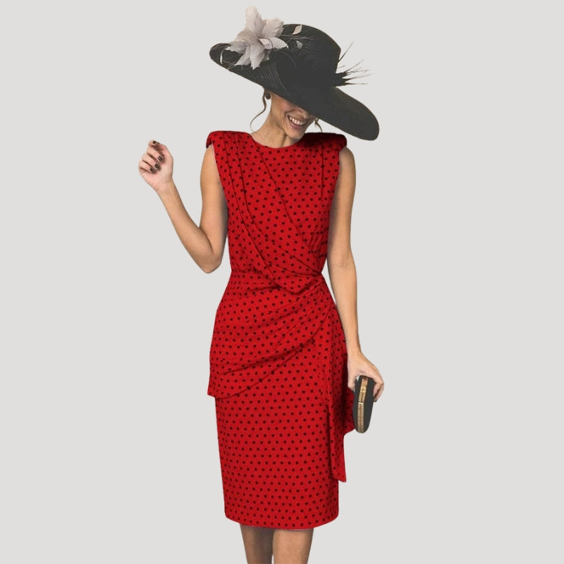 Women's Party Dress Midi Polka Dot Draped Sleeveless