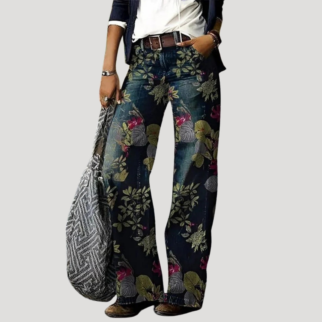 Women's Wide Leg Jeans High Waisted Printed Denim Pattern