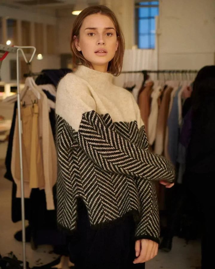 Turtleneck Sweater with Chevron Pattern