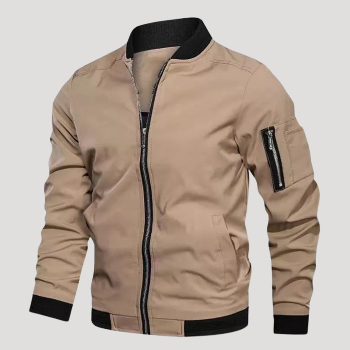 Men's Bomber Jacket Long Sleeve Casual Stand Collar Zip Up