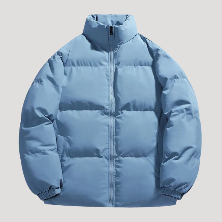 Men’s Quilted Puffer Jacket Stand Collar Zip Front Winter
