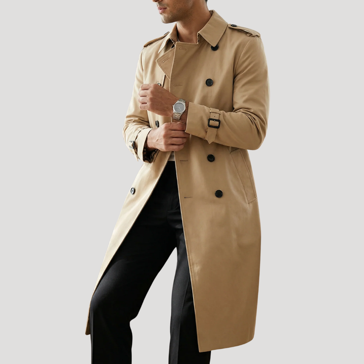 Men’s Trench Coat Double Breasted Belted Long Sleeve