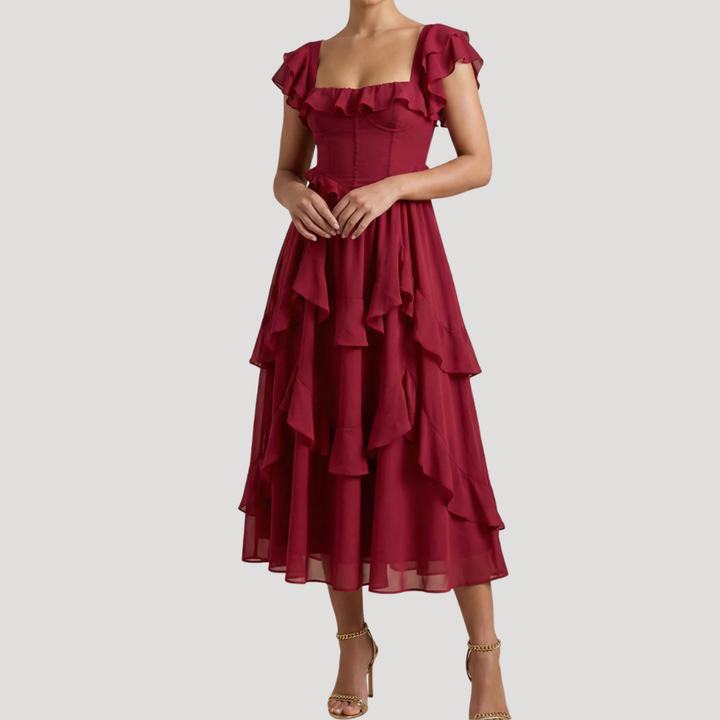 Women's Cocktail Dress Midi Formal Red Off Shoulder Ruffle