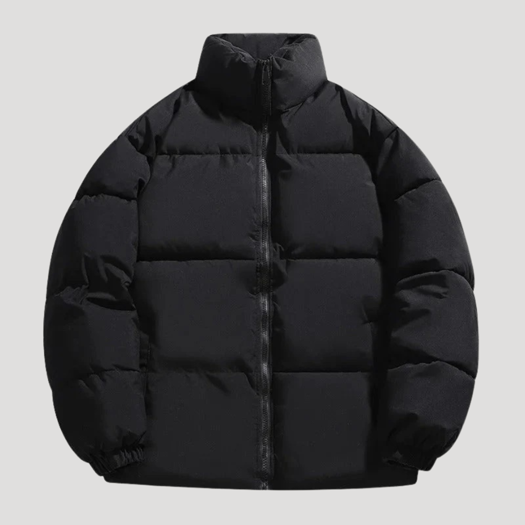 Men’s Quilted Puffer Jacket Stand Collar Zip Front Winter