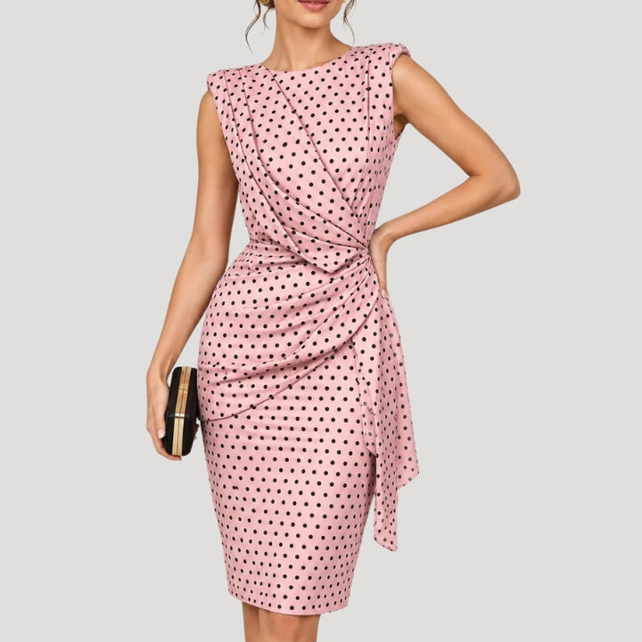 Women's Party Dress Midi Polka Dot Draped Sleeveless
