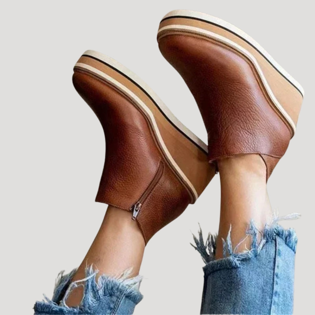 Damska botki skórzane na koturnie wiosenne