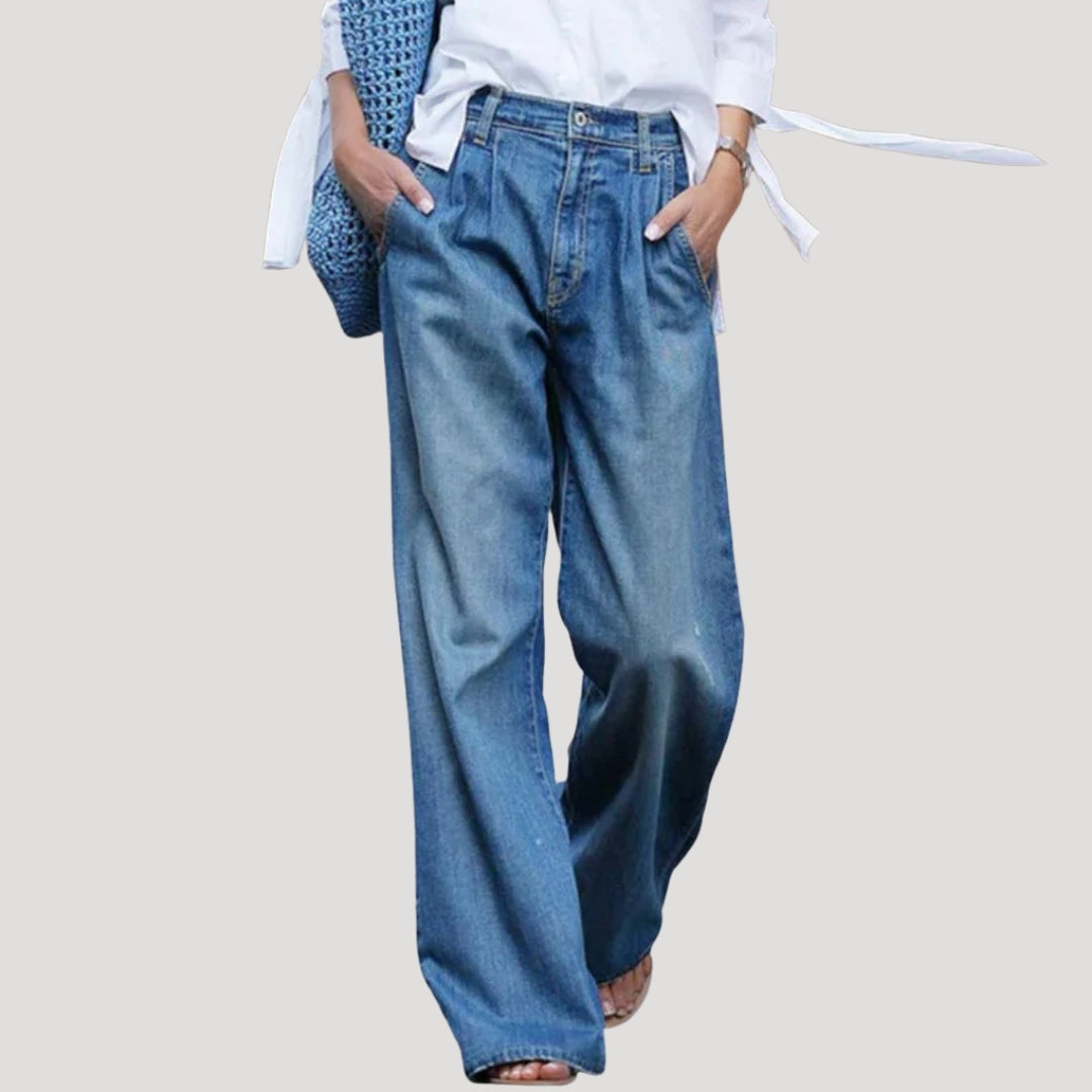 Women's Baggy Jeans High Waisted Wide Leg Blue Denim