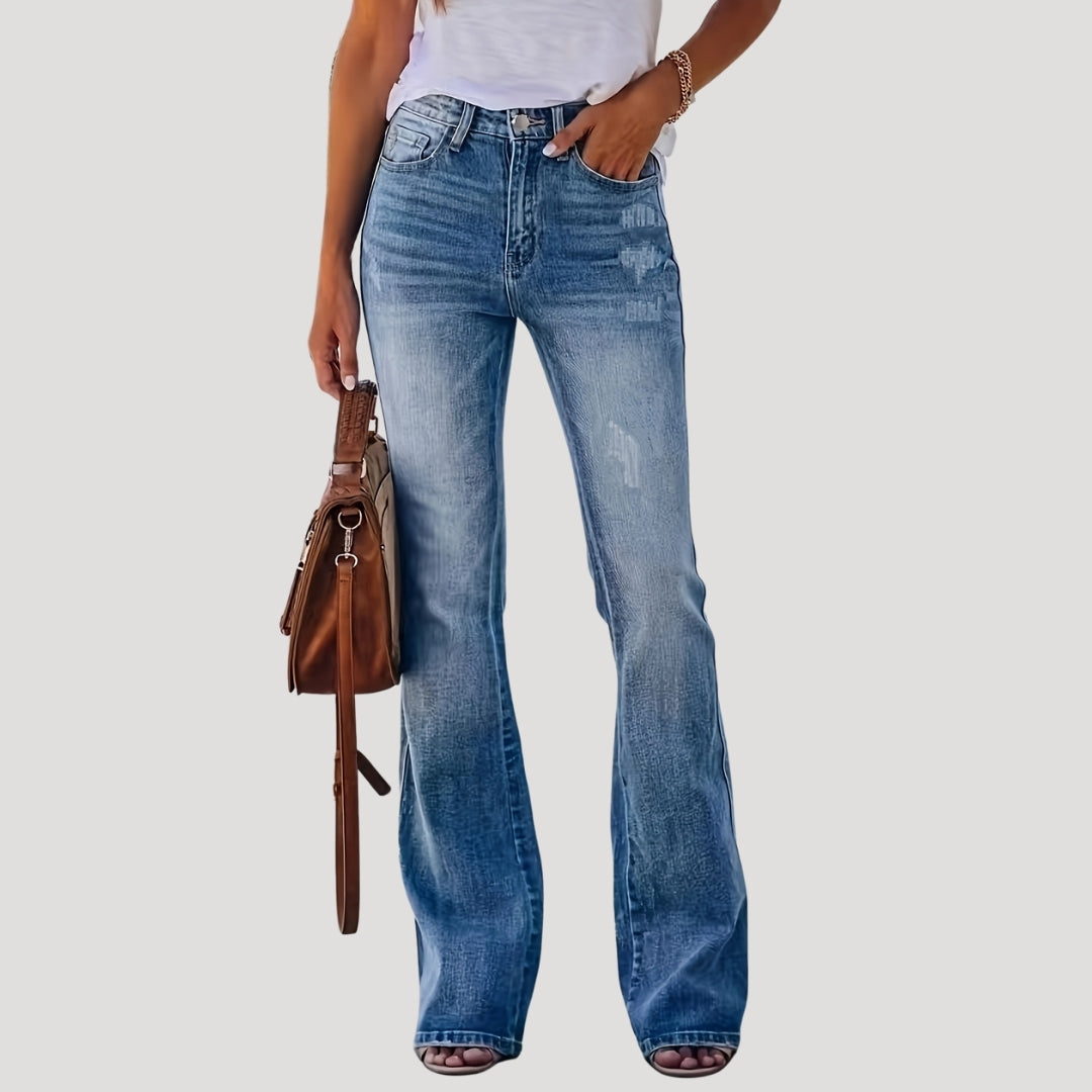 Damskie jeansy flare z wysokim stanem
