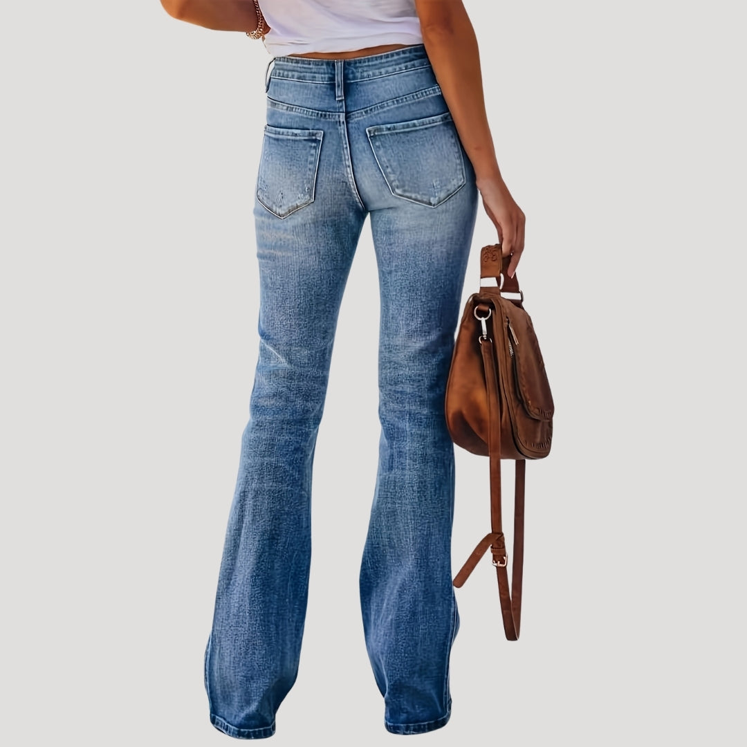 Damskie jeansy flare z wysokim stanem