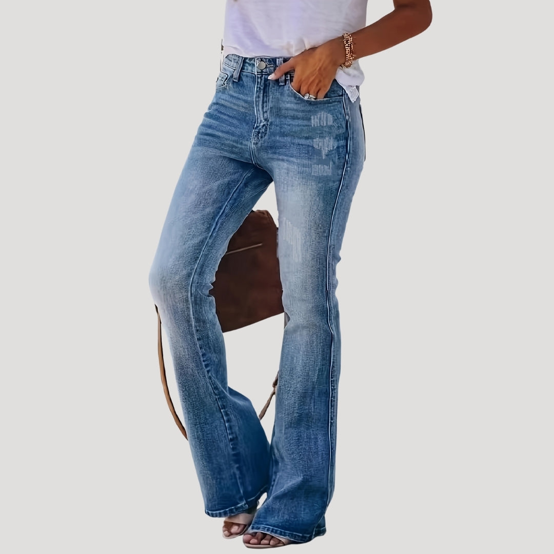 Damskie jeansy flare z wysokim stanem